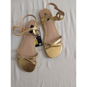 Piomba Gold Ankle Strap Flat Sandals Women's Size 7/EU‎ 38 Metallic Crisscross